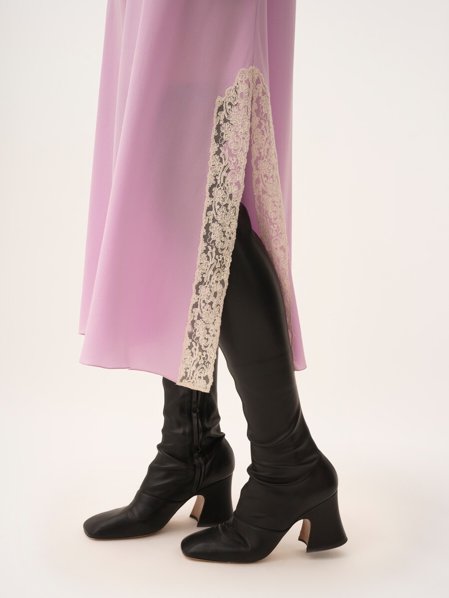 Thin-strap midi dress in cr&ecirc;pe de chine & lace - 6