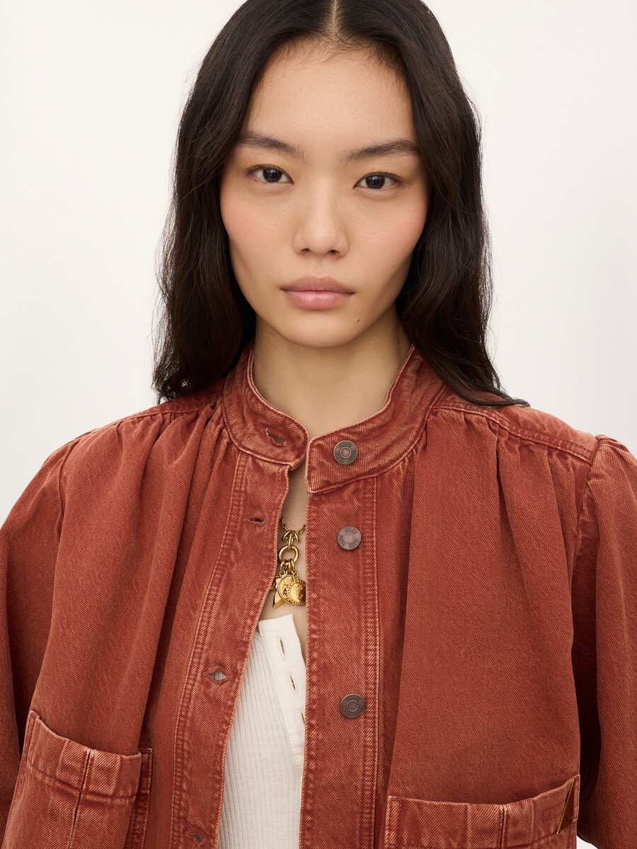 High-neck gathered jacket in denim - 6