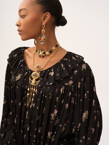 Gathered long-sleeve mini dress in silk charmeuse - 5