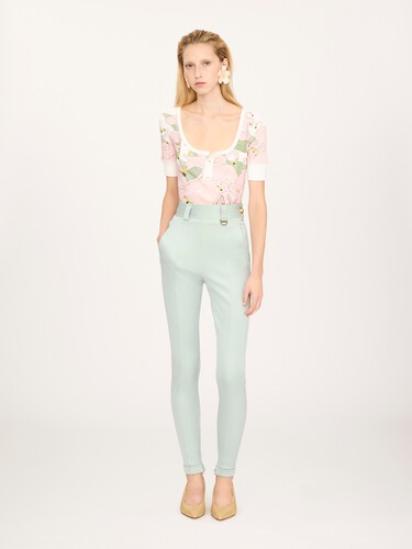 High-rise fitted pants in bonded stretch jersey - 3