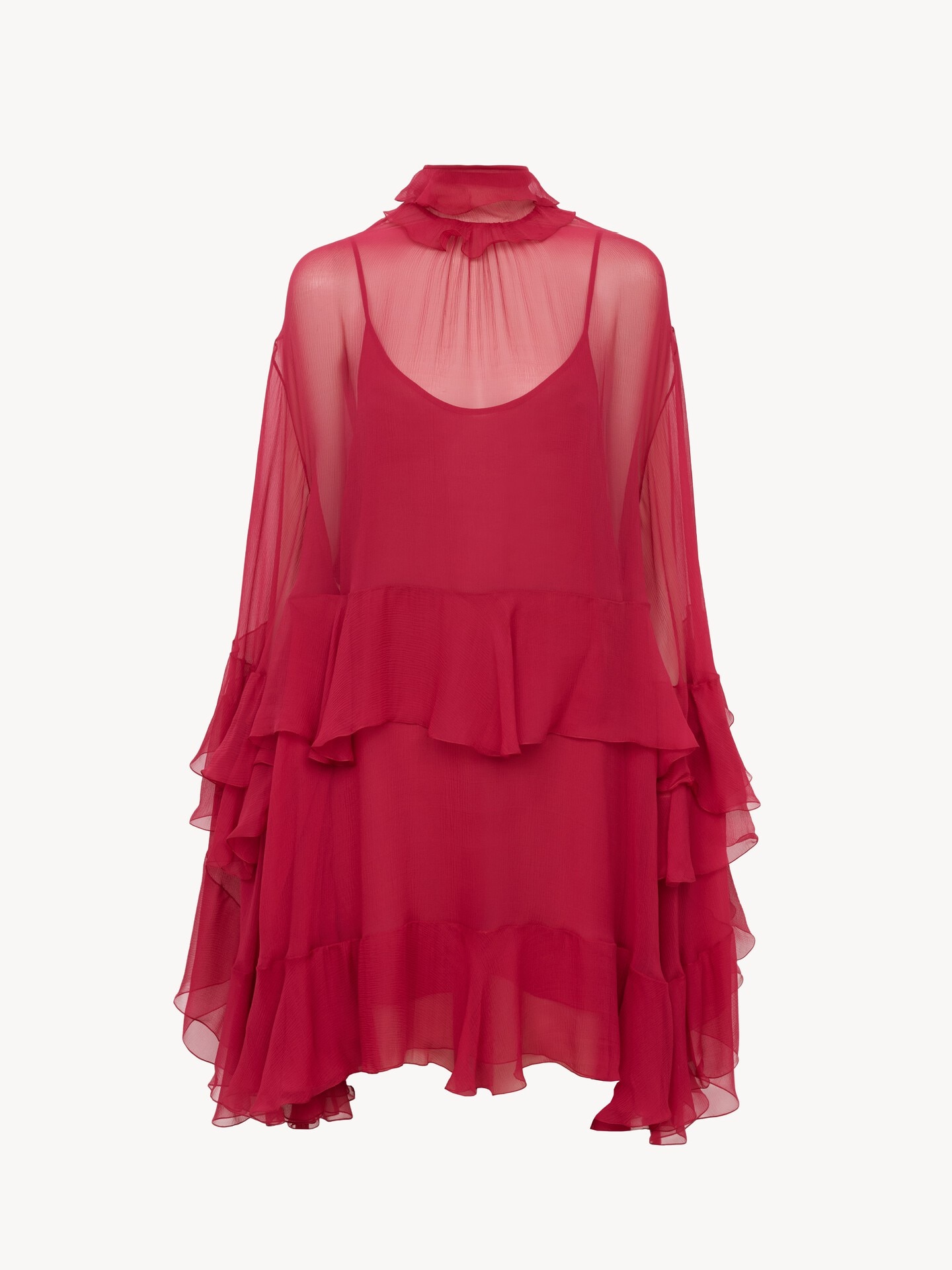 Ruffled mini dress in silk mousseline - 2.0