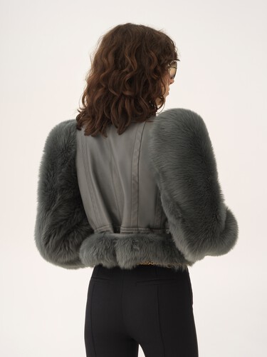 High-neck hybrid jacket in leather - 7
