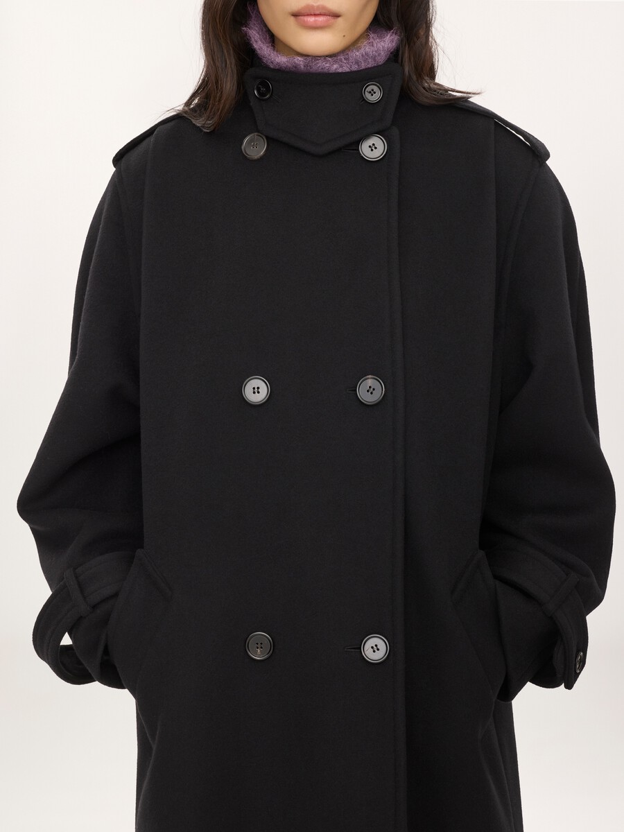 High-neck long coat in double-face wool - 8