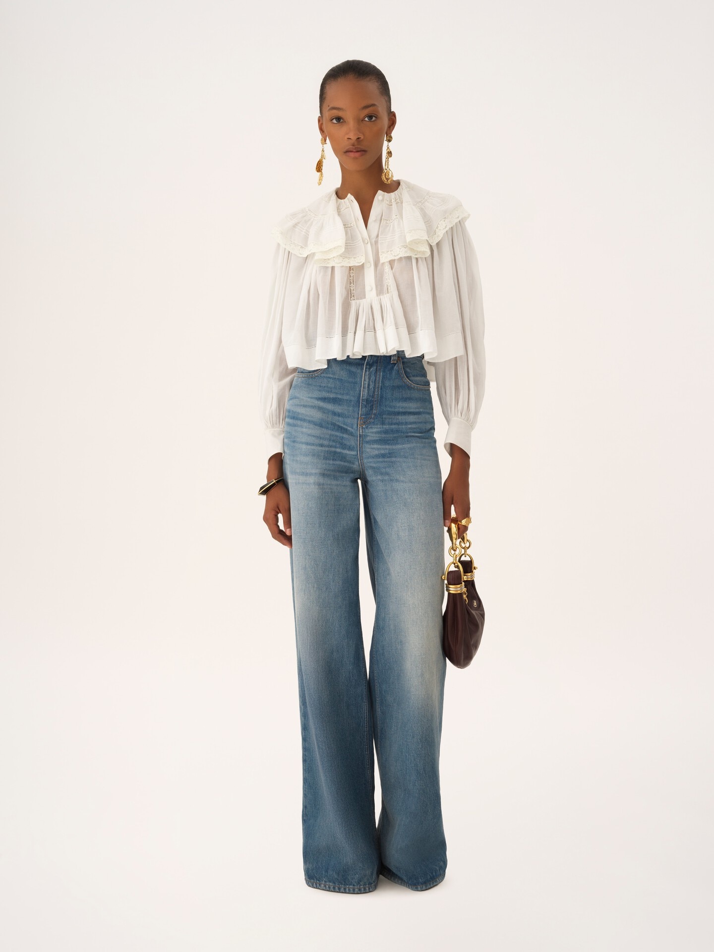 Cropped ruffle top in cotton voile & lace - 1.0