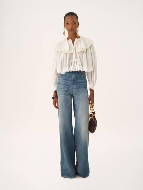 Cropped ruffle top in cotton voile & lace