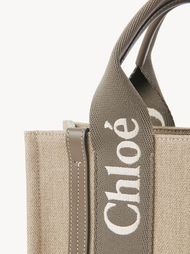 Small Woody tote bag in linen - 7