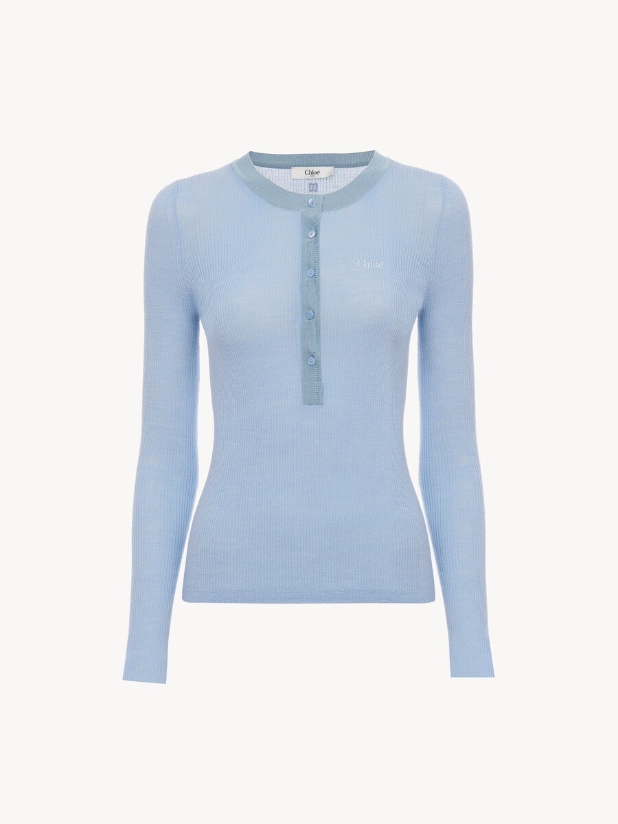Knitted Henley shirt in superfine wool knit - 2
