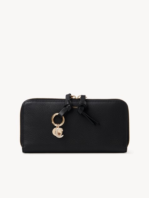 Alphabet zipped long wallet in grained leather