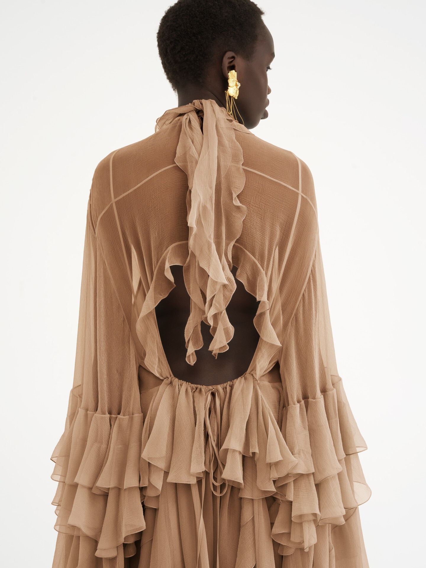 Mini ruffled dress in silk mousseline - 5.0