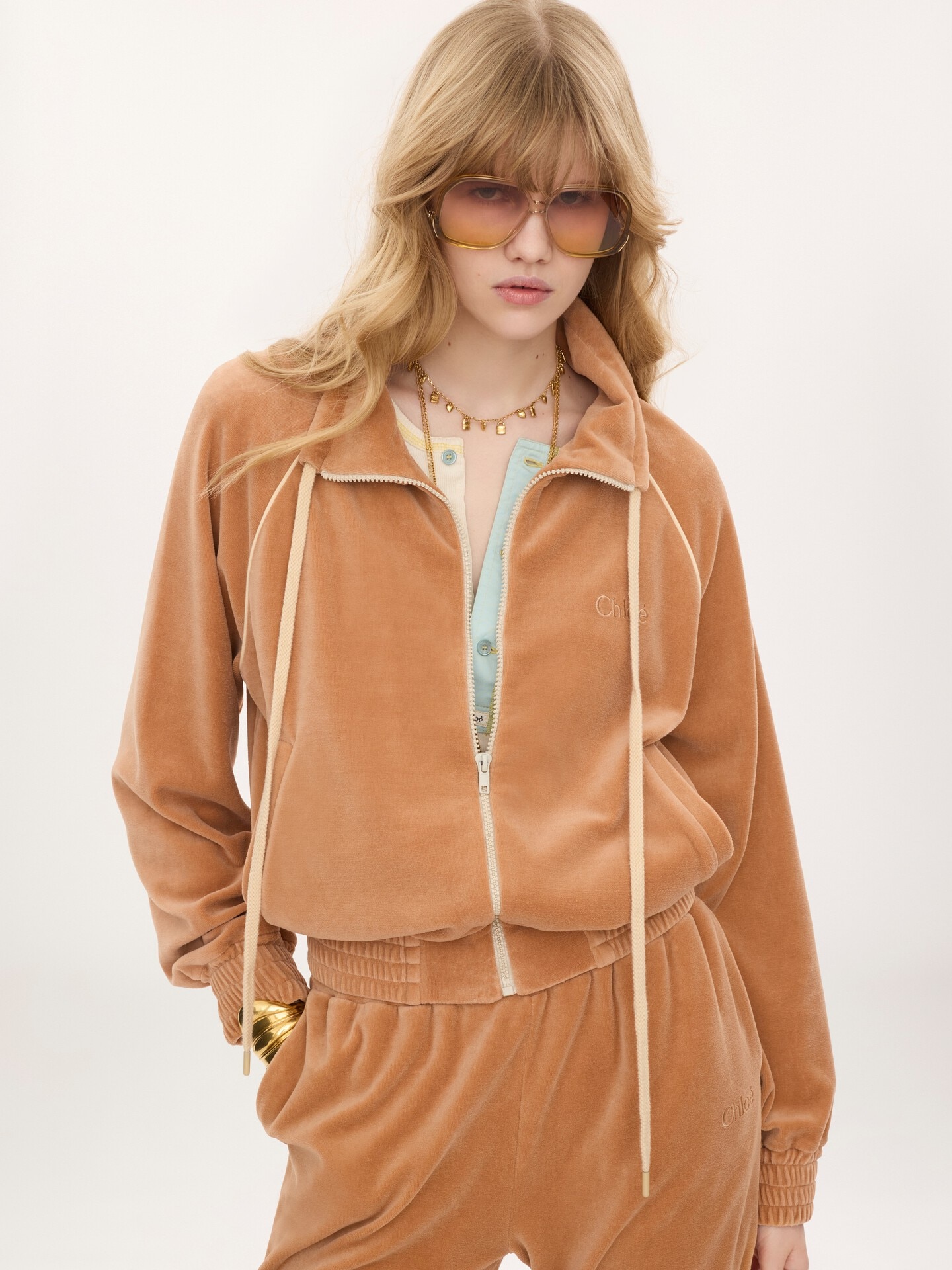 High-neck logo tracksuit jacket in velvet - 3.0
