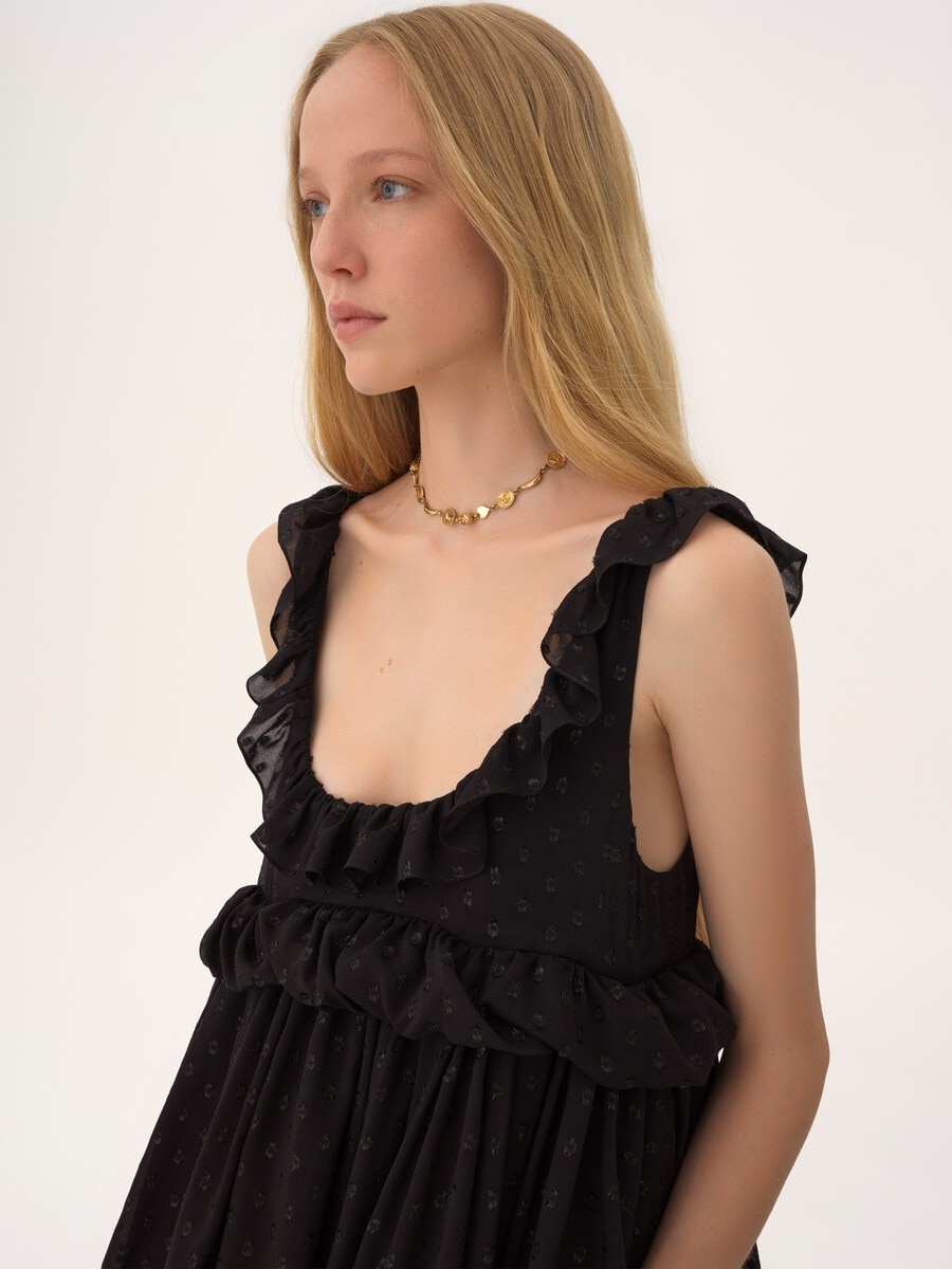 High-low sleeveless dress in silk georgette jacquard & lurex - 5
