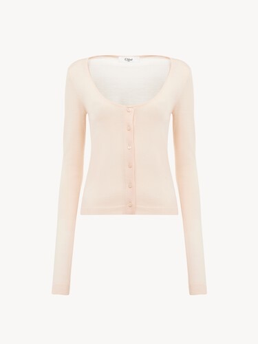 Scoop-neck fitted cardigan in superfine wool knit - 1