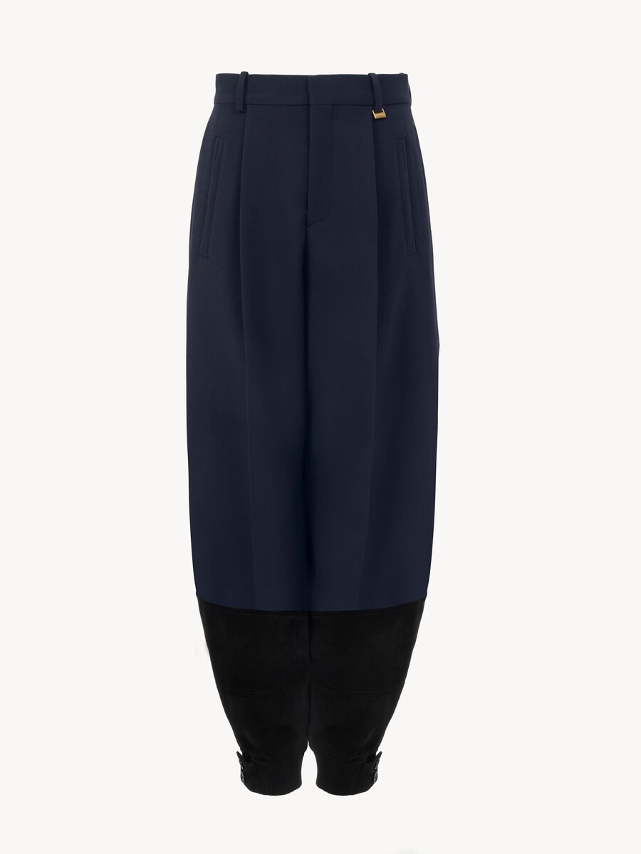 High-rise barrel pants in wool cr&ecirc;pe & suede leather - 2