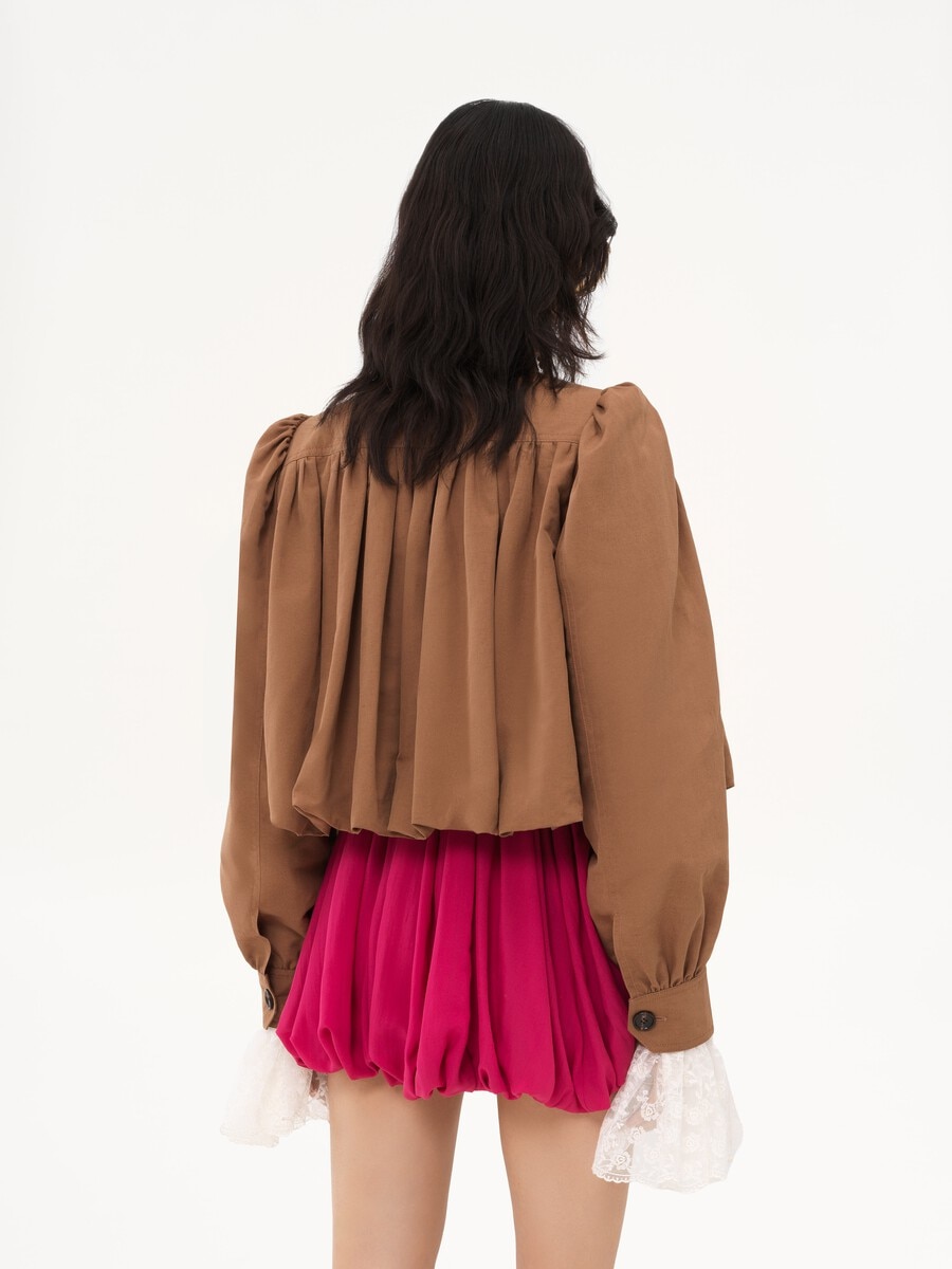 Chaqueta con fruncido globo de lino y algod&oacute;n - 5