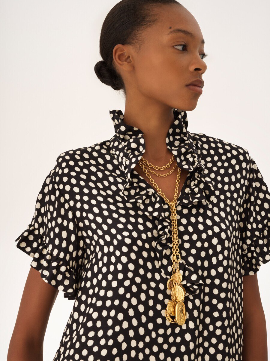 Short-sleeve mini dress in silk jacquard - 5