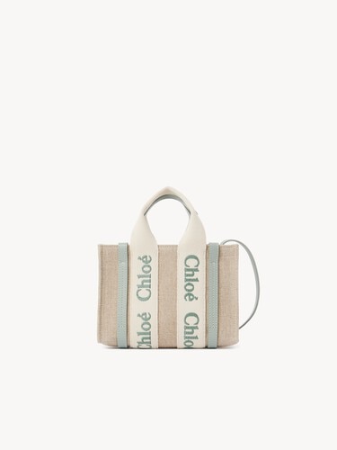 Mini Woody tote bag in linen & leather - 2