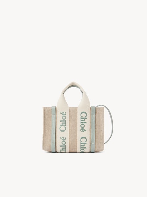 Mini Woody tote bag in linen & leather