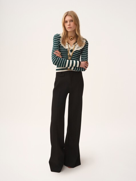 High-rise flared pants in wool grain de poudre