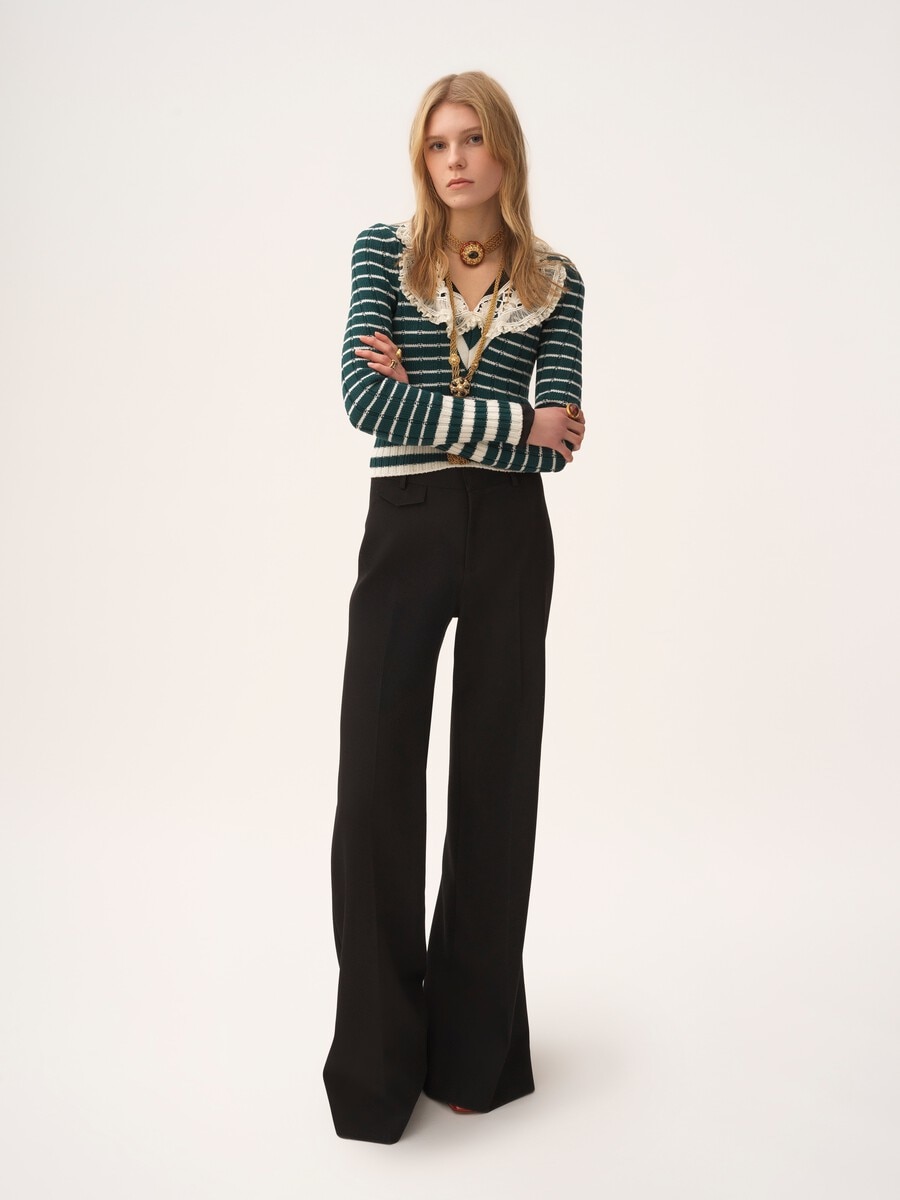 Pantalones acampanados de talle alto de lana grain de poudre - 3