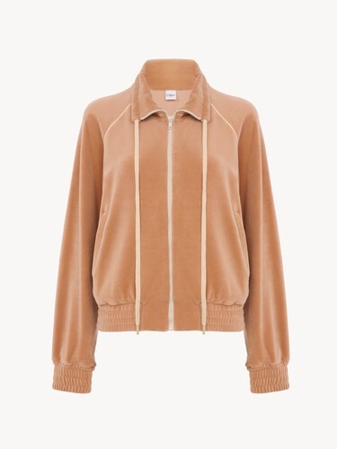 High-neck logo tracksuit jacket in velvet - 2