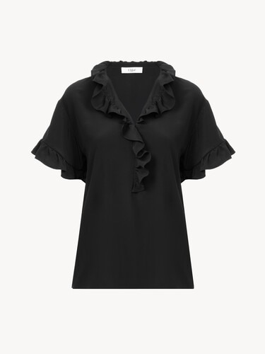 Short-sleeve ruffle top in cr&ecirc;pe de chine - 2