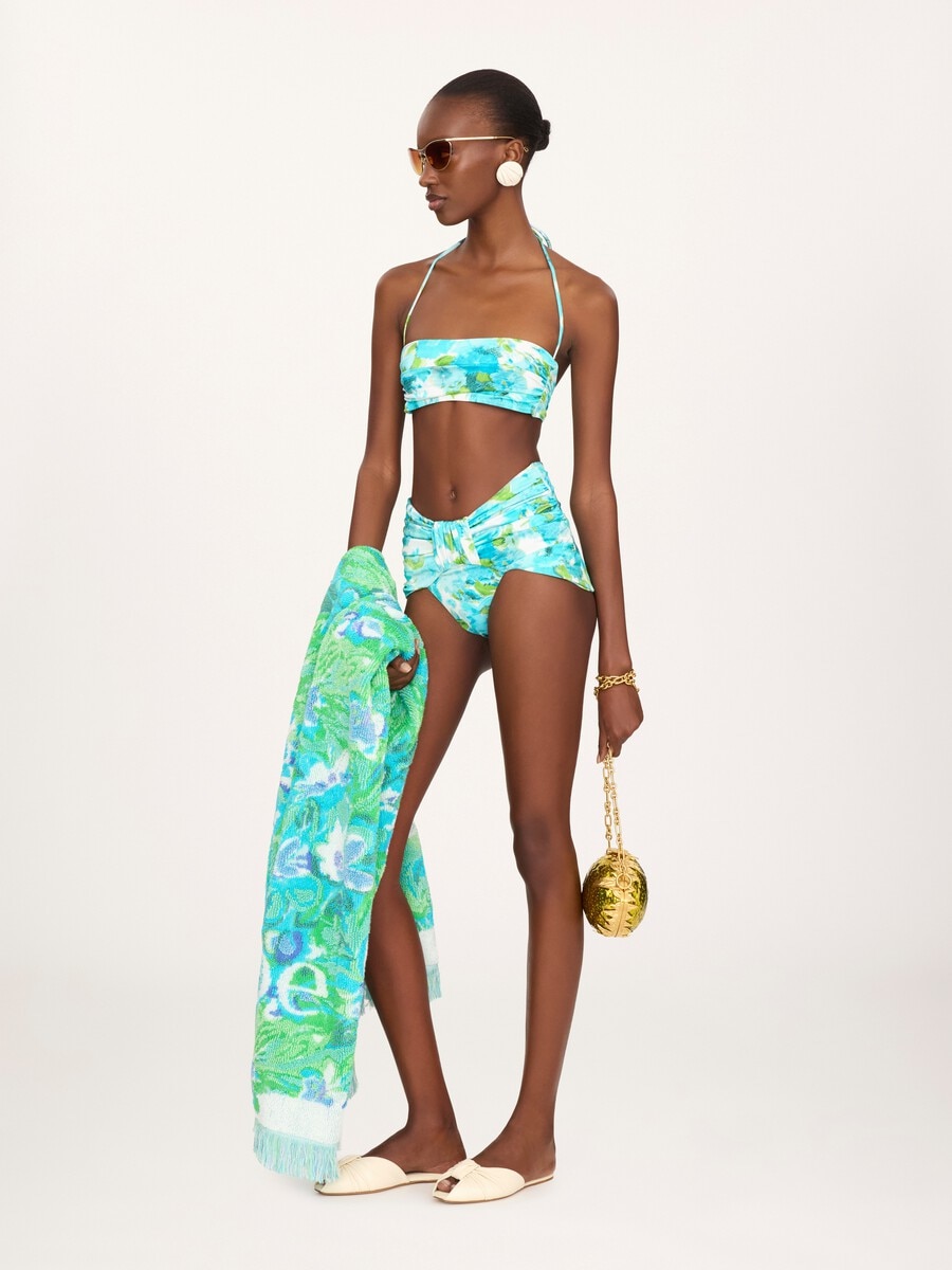 Aqua flower-print halterneck bikini top - 3