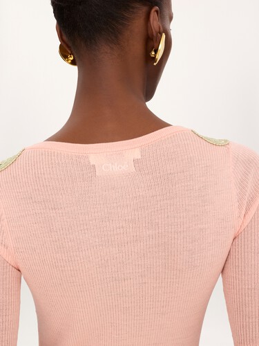 Elbow-sleeve fitted sweater in a wool knit & lace - 6