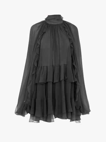 Mini cape dress in silk mousseline - 2