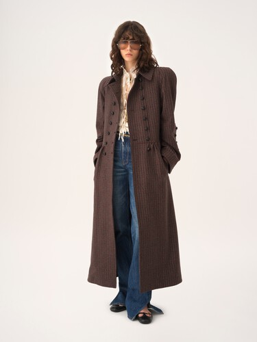 Double-breasted riding coat in houndstooth wool - 4