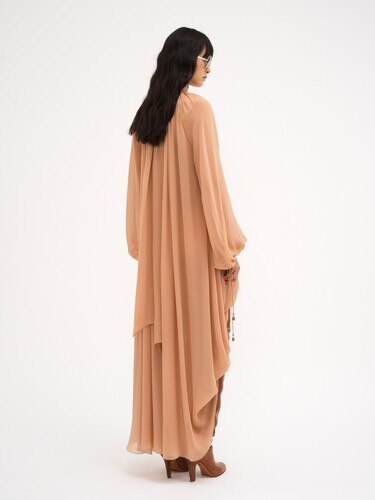 Mock-Neck Gathered Long Dress In Silk Georgette - 10
