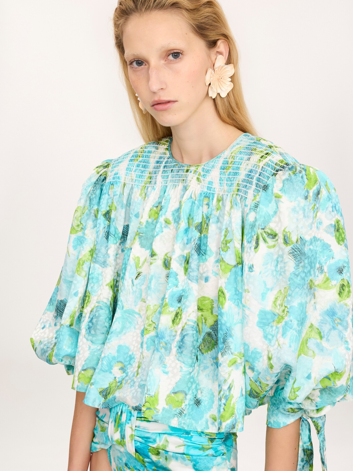Top court fronc&eacute; en soie jacquard - 5.0