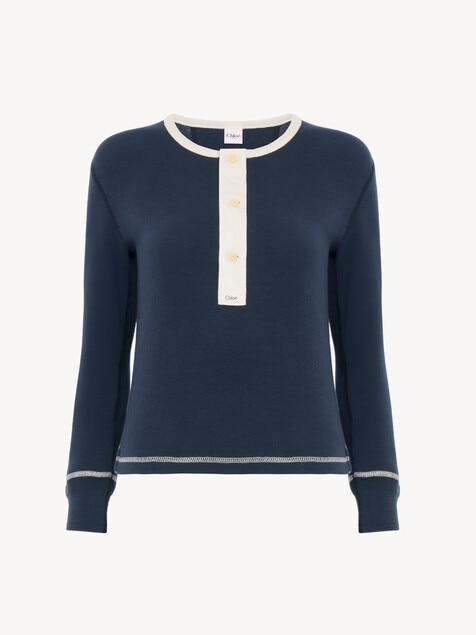 Fitted Henley shirt in cotton jersey