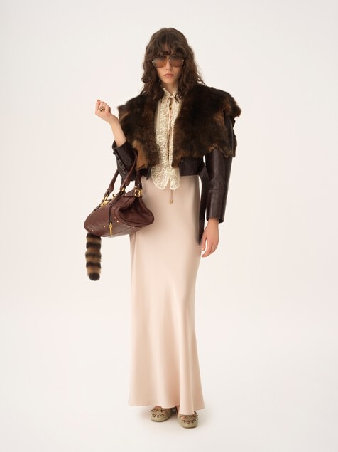 Cropped fitted jacket in leather