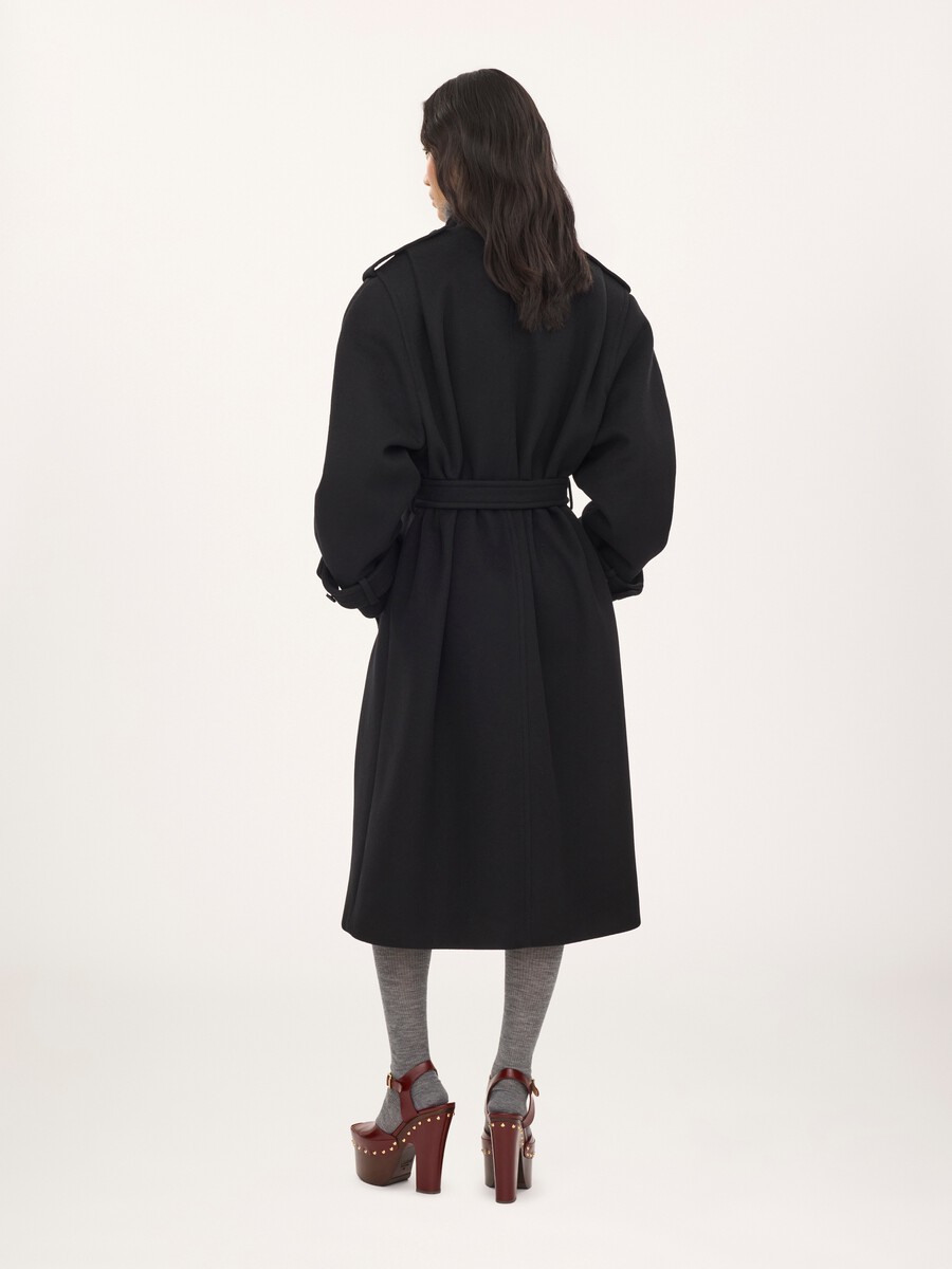 High-neck long coat in double-face wool - 5