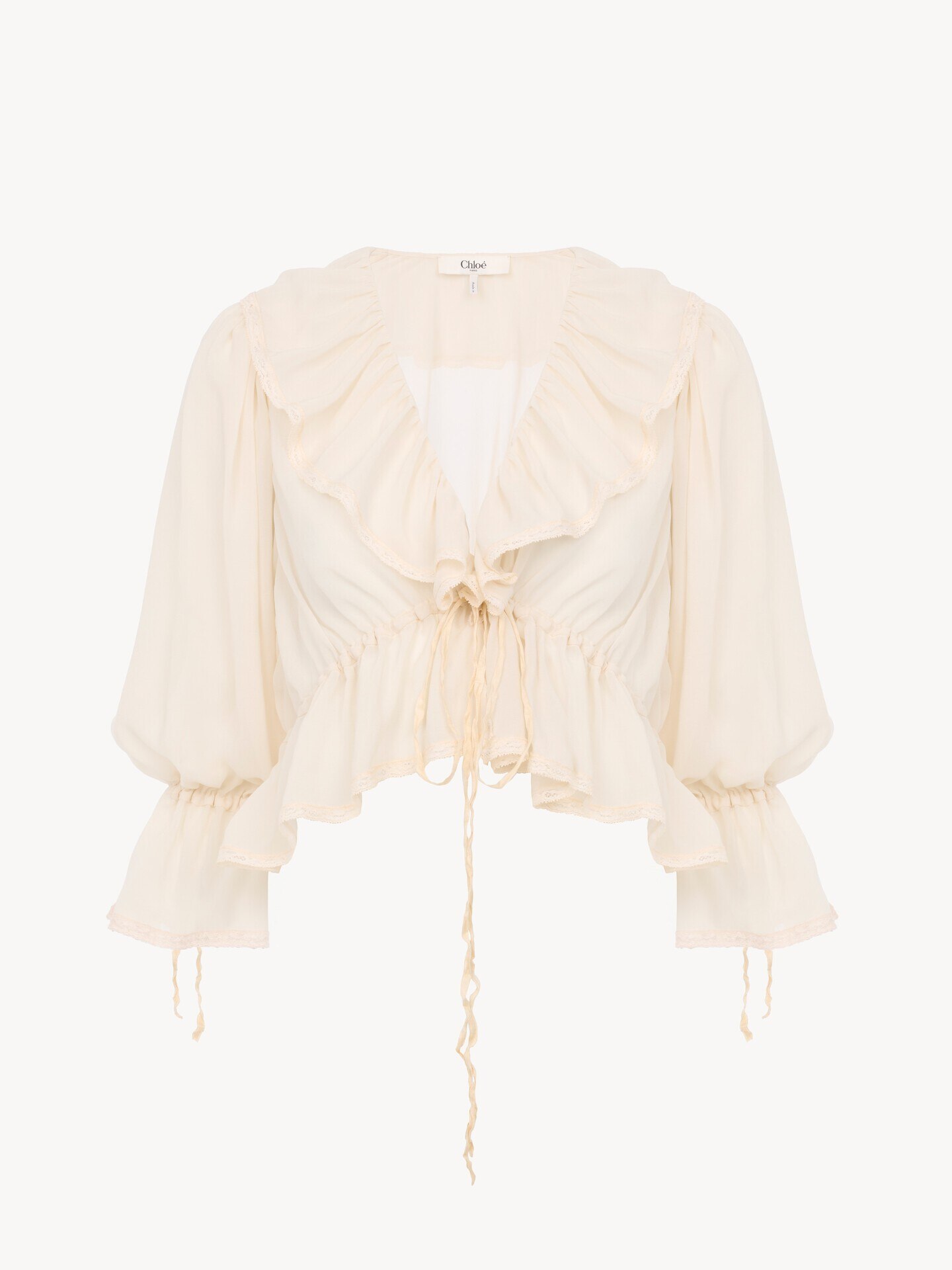 Cropped V-neck ruffle top in silk georgette & lace - 2.0