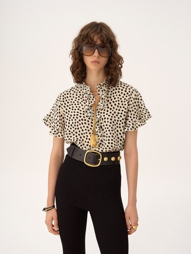 Short-sleeve ruffle top in cr&ecirc;pe de chine - 4