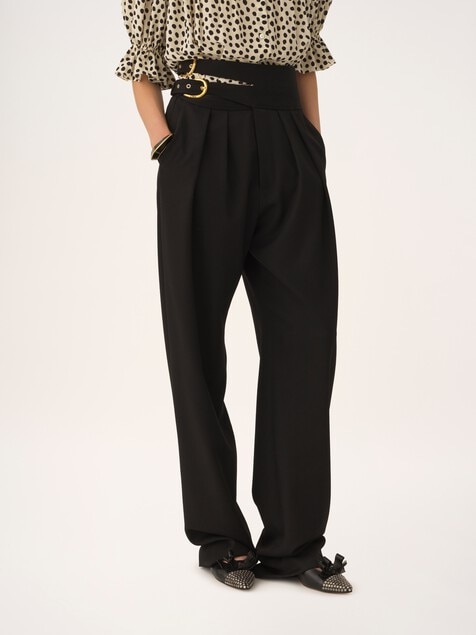 High-rise tailored pants in wool grain de poudre