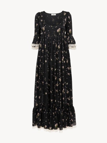 Scoop-neck midi dress in silk charmeuse & lace - 2