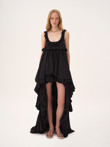 High-low sleeveless dress in silk georgette jacquard & lurex - 3