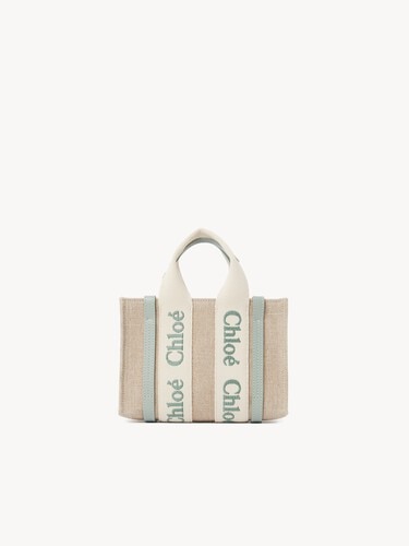 Mini Woody tote bag in linen & leather - 5