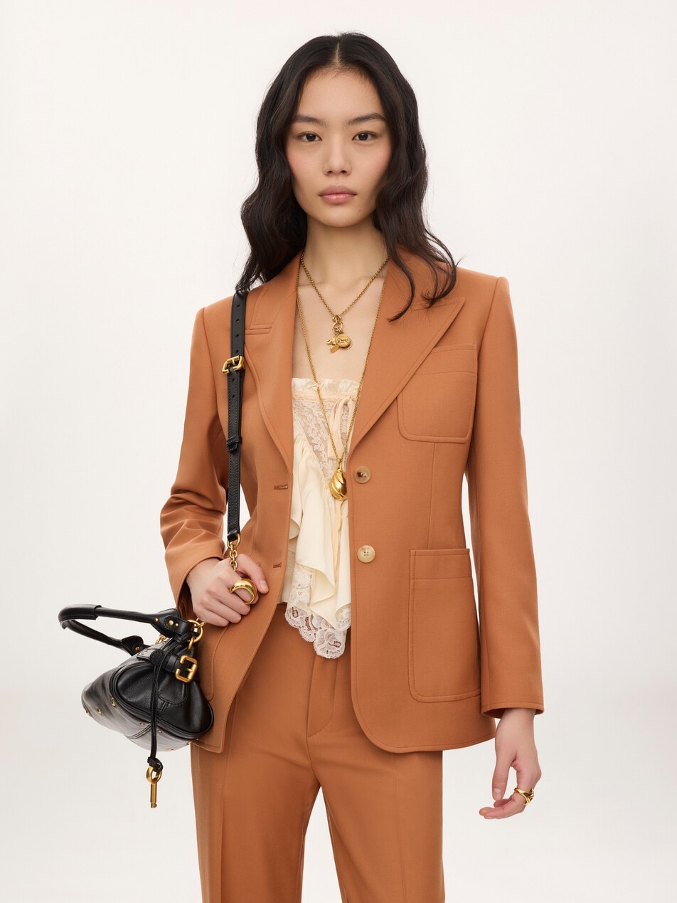 Single-breasted tailored jacket in wool gabardine