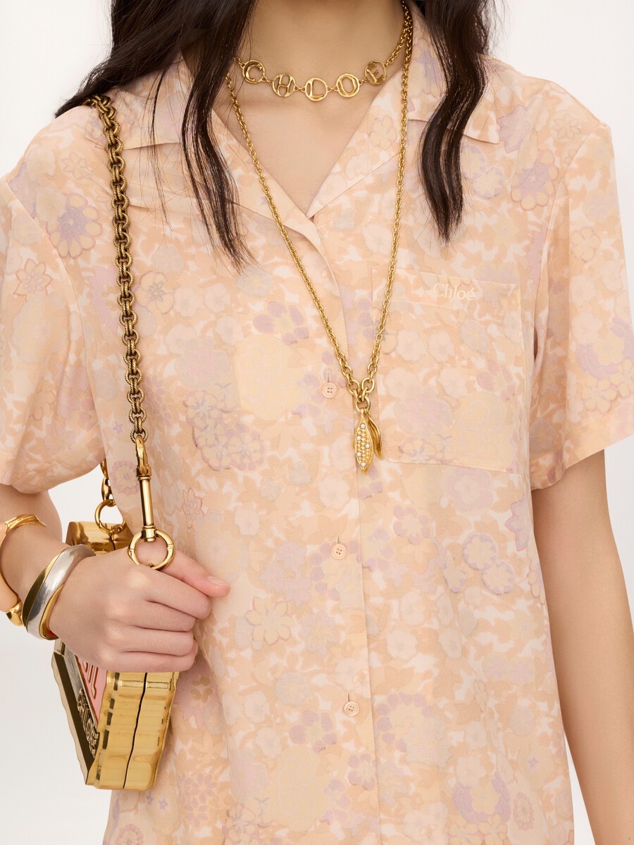 Short-sleeve blouse in cr&ecirc;pe de chine - 6