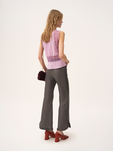 Ruffled flared pants in leather - 5