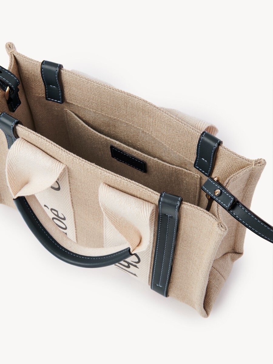 Small Woody tote bag in linen - 6