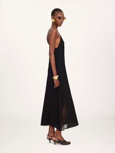 Long lingerie dress in cr&ecirc;pe de chine & lace - 5