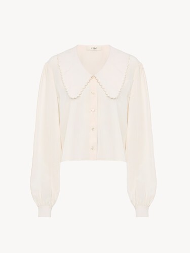 Puff-sleeve blouse in cr&ecirc;pe de chine - 2