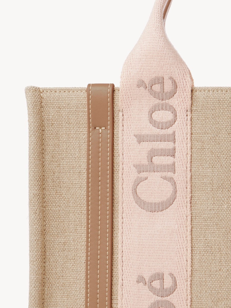 Small Woody tote bag in linen - 6