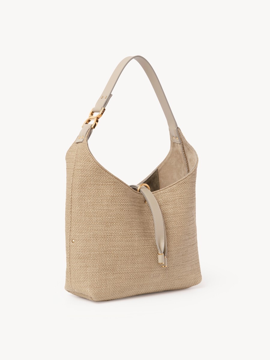 Small Marcie hobo bag in raffia-effect fibers - 3