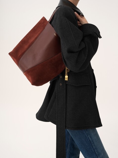 Sac cabas Chlo&eacute; Spin en cuir grain&eacute; et cuir velours