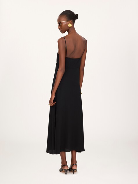 Long lingerie dress in cr&ecirc;pe de chine & lace